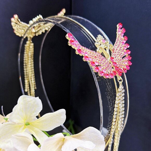 Angel Wings Headband, Hair Accessories for Girls, Goddess Headdress, Pink Crown - Picture 1 of 8